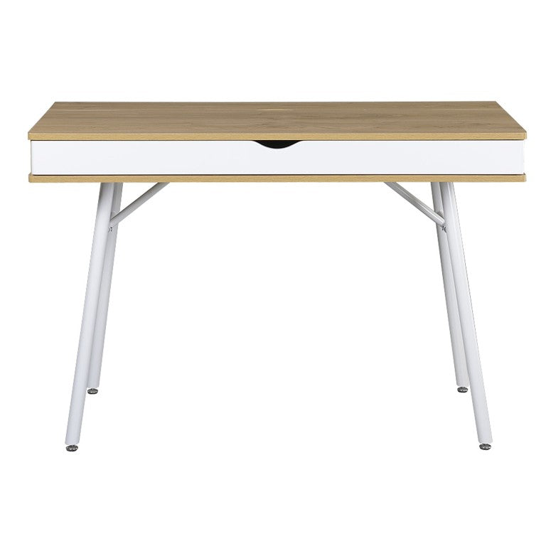 HomeRoots 45 Inch Two-tone Oak Steel Frame Writing Desk for Modern Home Office Workspaces 723726