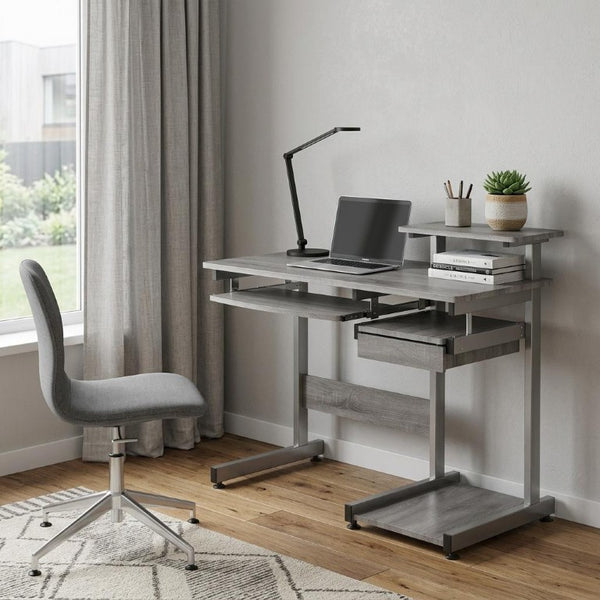 38 Inch Steel Sled Frame Writing Desk with Wood Top for Modern Home Office Workstation