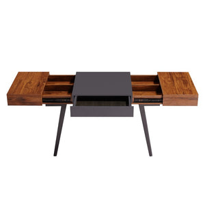 51 Inch Mahogany Steel Frame Writing Desk for Home Office with Modern Industrial Appeal