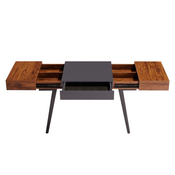 51 Inch Mahogany Steel Frame Writing Desk for Home Office with Modern Industrial Appeal