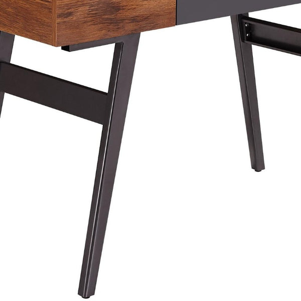 51 Inch Mahogany Steel Frame Writing Desk for Home Office with Modern Industrial Appeal
