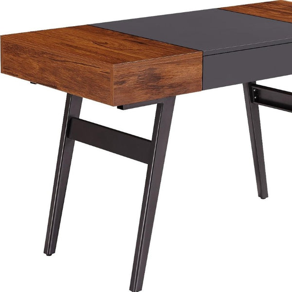51 Inch Mahogany Steel Frame Writing Desk for Home Office with Modern Industrial Appeal