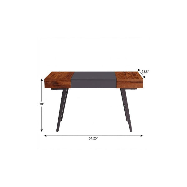 51 Inch Mahogany Steel Frame Writing Desk for Home Office with Modern Industrial Appeal