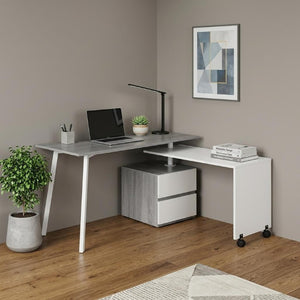 58 Inch Adjustable Wood Home Office Desk with Two Drawer Storage Cabinet in Gray