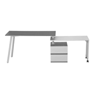 HomeRoots 58 Inch Adjustable Wood Home Office Desk with Two Drawer Storage Cabinet in Gray 723741