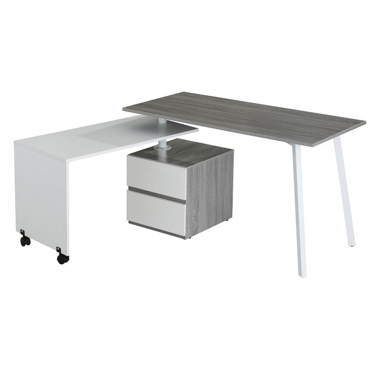 HomeRoots 58 Inch Adjustable Wood Home Office Desk with Two Drawer Storage Cabinet in Gray 723741
