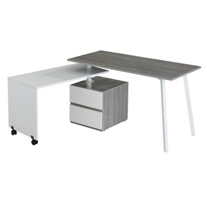 58 Inch Adjustable Wood Home Office Desk with Two Drawer Storage Cabinet in Gray