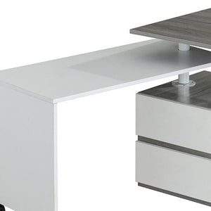 58 Inch Adjustable Wood Home Office Desk with Two Drawer Storage Cabinet in Gray