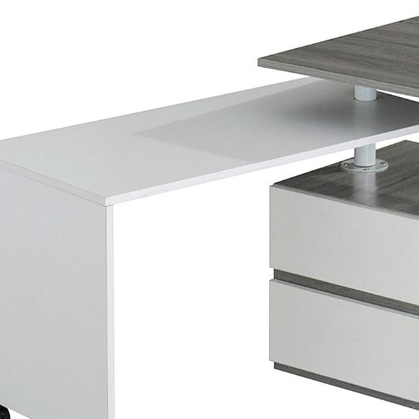 58 Inch Adjustable Wood Home Office Desk with Two Drawer Storage Cabinet in Gray