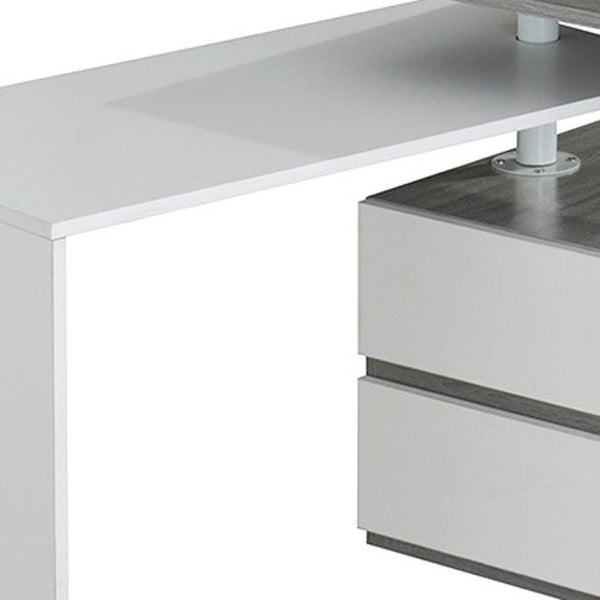 58 Inch Adjustable Wood Home Office Desk with Two Drawer Storage Cabinet in Gray