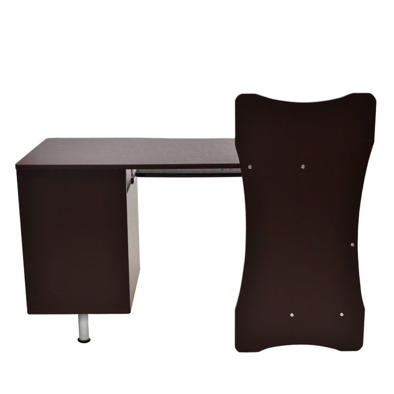 51 Inch Two Drawer Pedestal Writing Desk in Chocolate Wood with Steel Accents