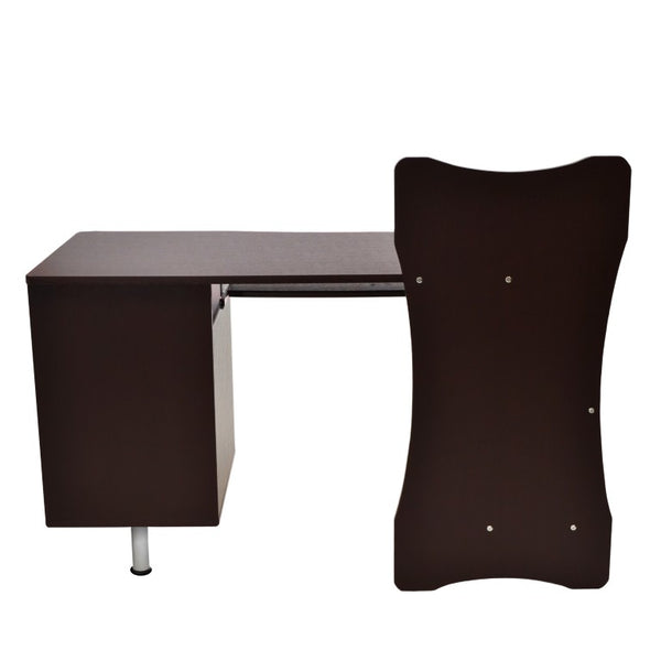 51 Inch Two Drawer Pedestal Writing Desk in Chocolate Wood with Steel Accents