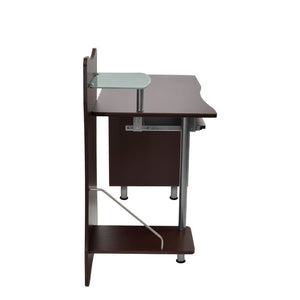 51 Inch Two Drawer Pedestal Writing Desk in Chocolate Wood with Steel Accents