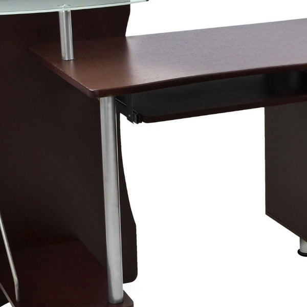 51 Inch Two Drawer Pedestal Writing Desk in Chocolate Wood with Steel Accents