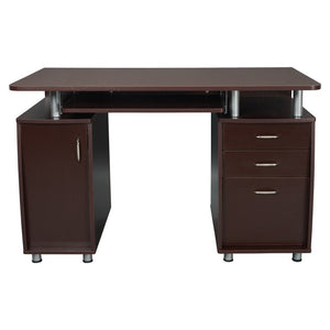 HomeRoots 48 Inch Chocolate Brown Wood Pedestal Writing Desk with Storage Cabinets and Drawers 723748