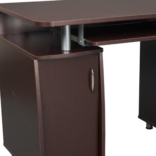 48 Inch Chocolate Brown Wood Pedestal Writing Desk with Storage Cabinets and Drawers