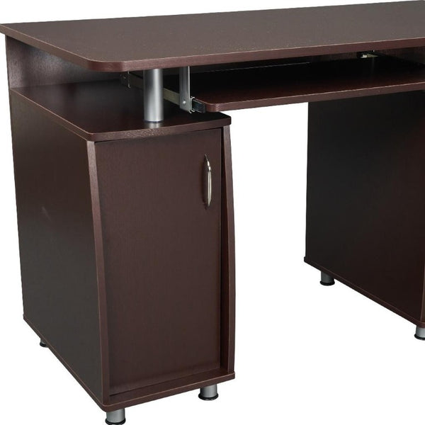 48 Inch Chocolate Brown Wood Pedestal Writing Desk with Storage Cabinets and Drawers