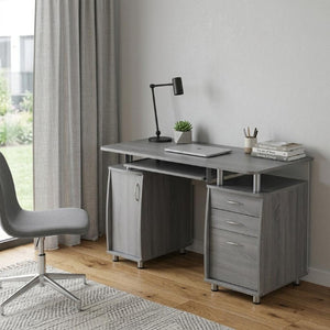 48 Inch Wood Pedestal Writing Desk with Dual Storage Cabinets and Two Drawers for Home Office