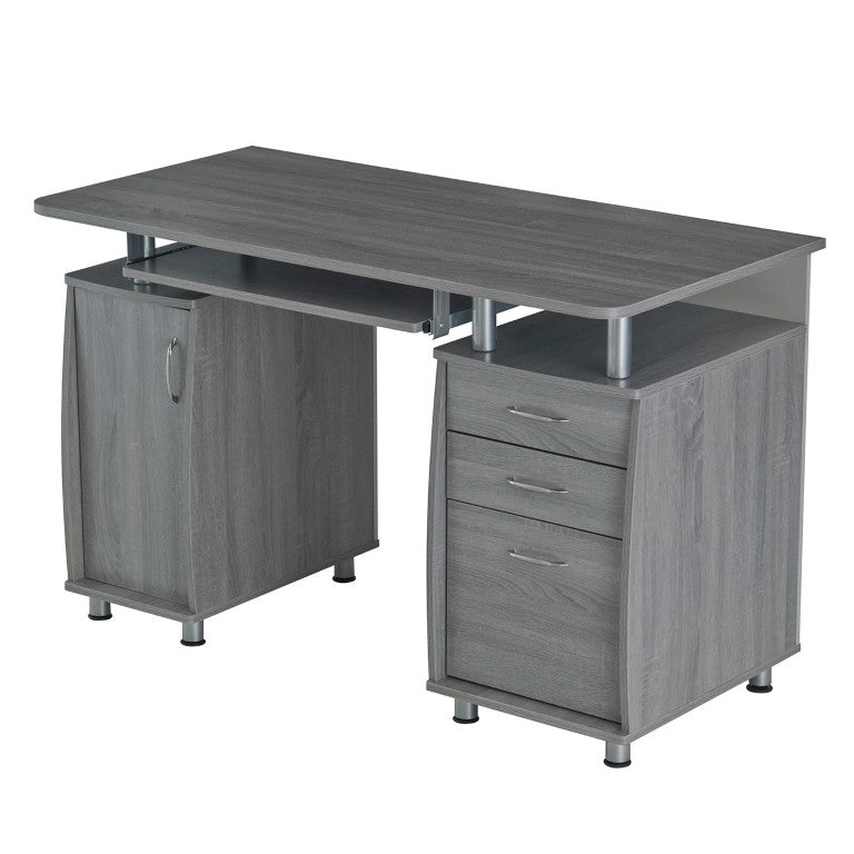 HomeRoots 48 Inch Wood Pedestal Writing Desk with Dual Storage Cabinets and Two Drawers for Home Office Gray 723749