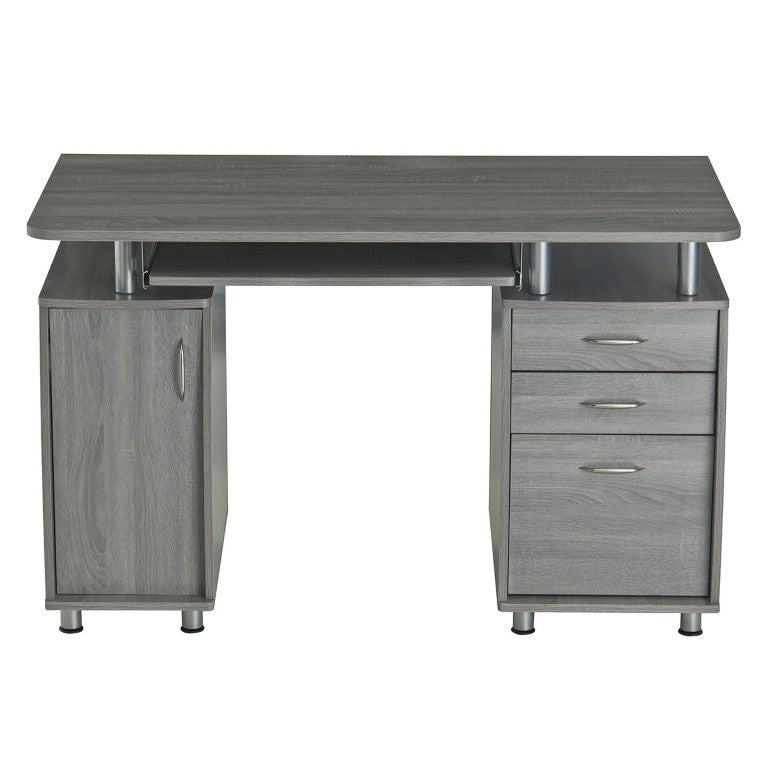 HomeRoots 48 Inch Wood Pedestal Writing Desk with Dual Storage Cabinets and Two Drawers for Home Office Gray 723749