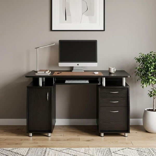 48 Inch Wood Pedestal Writing Desk with Dual Storage Cabinets and Two Drawers for Home Office