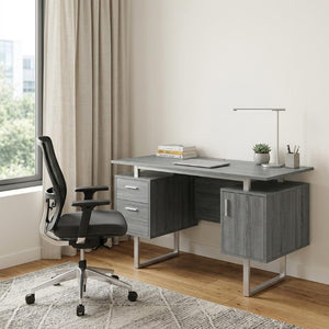 51 Inch Steel Frame Wood Pedestal Executive Desk with Dual Drawers for Home Office