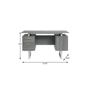 51 Inch Steel Frame Wood Pedestal Executive Desk with Dual Drawers for Home Office