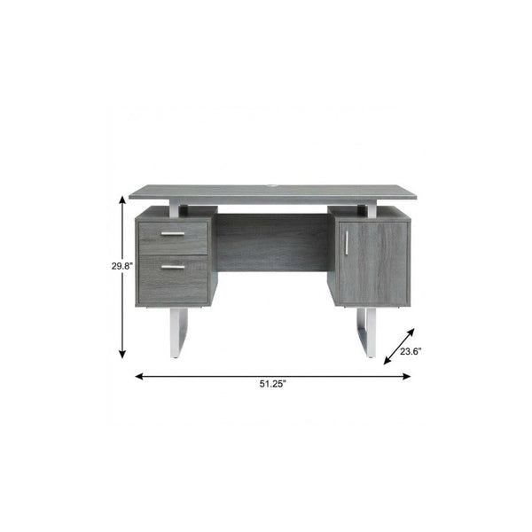 51 Inch Steel Frame Wood Pedestal Executive Desk with Dual Drawers for Home Office
