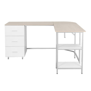 HomeRoots 59 Inch L-shaped Computer Desk in Steel and Wood with Three Storage Drawers 723753