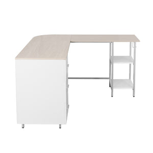 59 Inch L-shaped Computer Desk in Steel and Wood with Three Storage Drawers