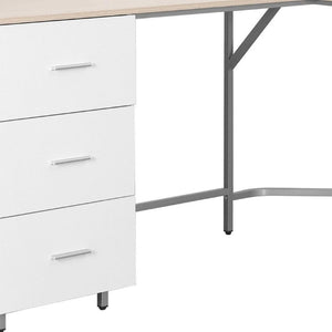 59 Inch L-shaped Computer Desk in Steel and Wood with Three Storage Drawers