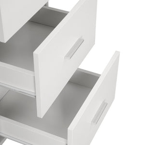 59 Inch L-shaped Computer Desk in Steel and Wood with Three Storage Drawers
