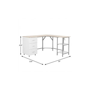 59 Inch L-shaped Computer Desk in Steel and Wood with Three Storage Drawers