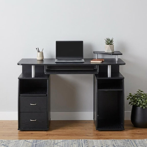 47 Inch Wood Pedestal Writing Desk with Two Storage Drawers for Home Office Work