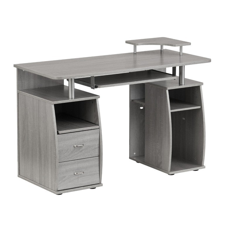 HomeRoots 47 Inch Wood Pedestal Writing Desk with Two Storage Drawers for Home Office Work Gray 723756