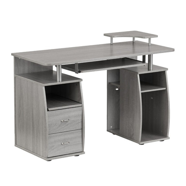 HomeRoots 47 Inch Wood Pedestal Writing Desk with Two Storage Drawers for Home Office Work Gray 723756