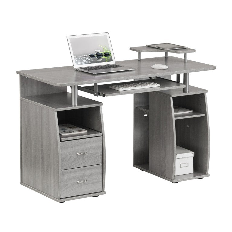 HomeRoots 47 Inch Wood Pedestal Writing Desk with Two Storage Drawers for Home Office Work Gray 723756