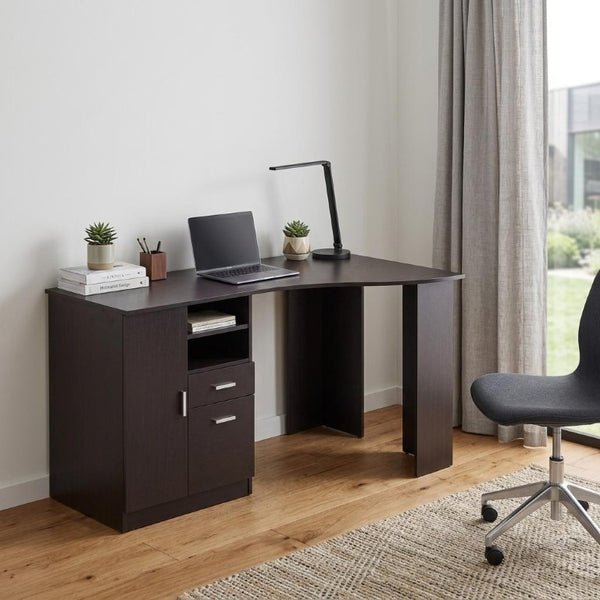 51 Inch Espresso Finished Wood Pedestal Writing Desk Featuring Dual Storage Drawers