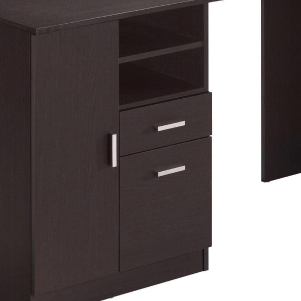 51 Inch Espresso Finished Wood Pedestal Writing Desk Featuring Dual Storage Drawers