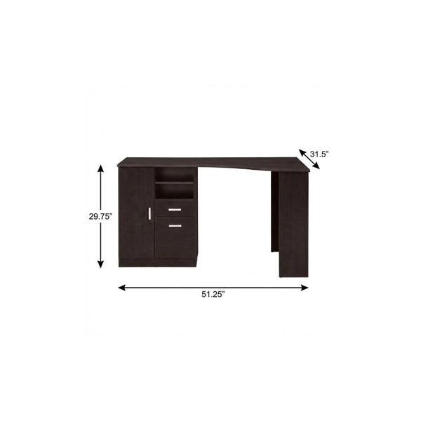 51 Inch Espresso Finished Wood Pedestal Writing Desk Featuring Dual Storage Drawers
