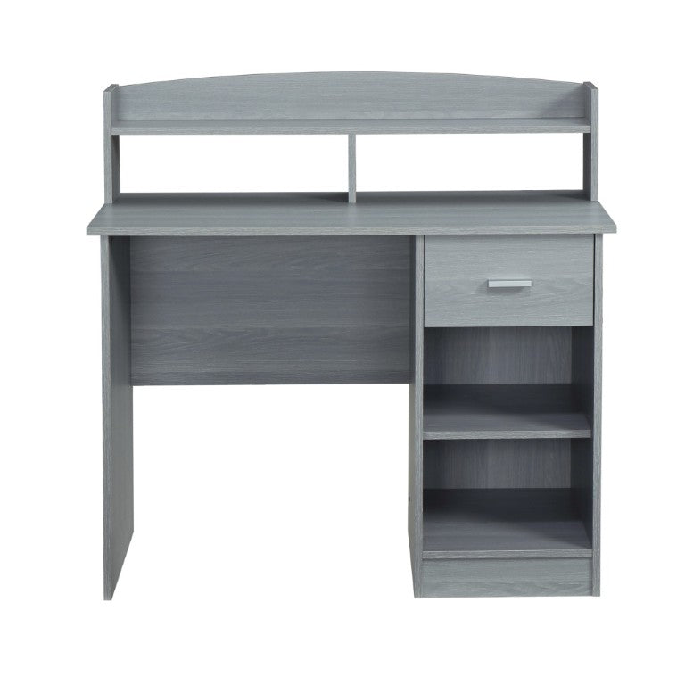 HomeRoots 41 Inch Gray Wood Pedestal Computer Desk with Hutch for Home Office Storage 723761