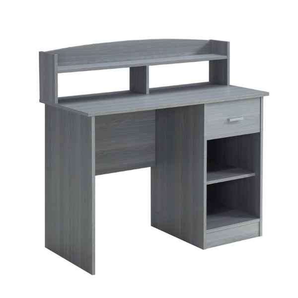 41 Inch Gray Wood Pedestal Computer Desk with Hutch for Home Office Storage