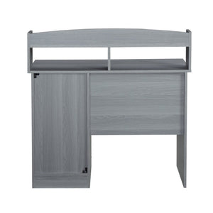 41 Inch Gray Wood Pedestal Computer Desk with Hutch for Home Office Storage