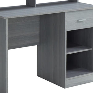 41 Inch Gray Wood Pedestal Computer Desk with Hutch for Home Office Storage