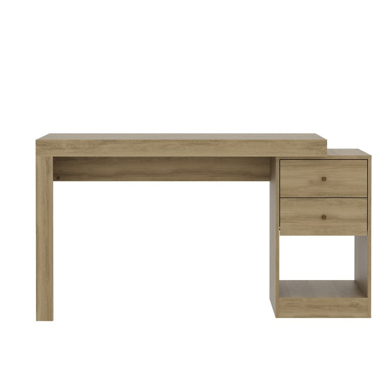 HomeRoots 58 Inch Natural Wood Pedestal Writing Desk with Dual Storage Drawers for Home Office 723766