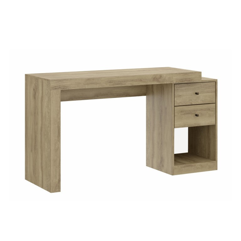 HomeRoots 58 Inch Natural Wood Pedestal Writing Desk with Dual Storage Drawers for Home Office 723766