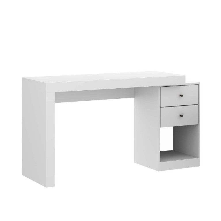 HomeRoots 58 Inch White Wooden Pedestal Writing Desk Featuring Two Storage Drawers for Home Office 723768