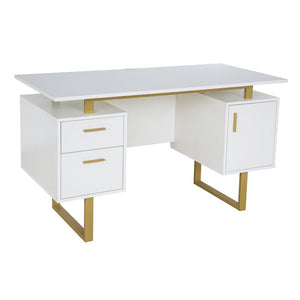 51 Inch Steel Frame Wood Pedestal Executive Desk with Dual Drawers for Home Office