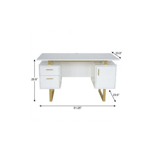 51 Inch Steel Frame Wood Pedestal Executive Desk with Dual Drawers for Home Office