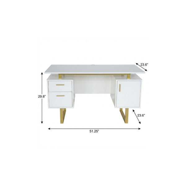 51 Inch Steel Frame Wood Pedestal Executive Desk with Dual Drawers for Home Office